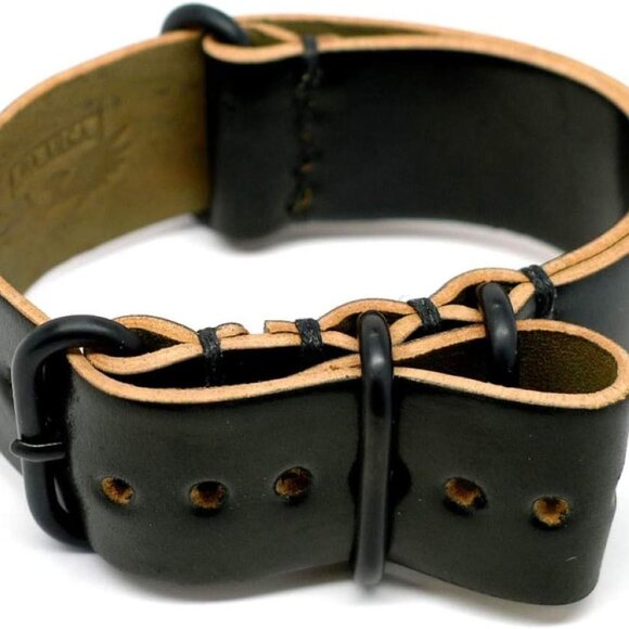 Da Luca Leather Black Military Watch Strap